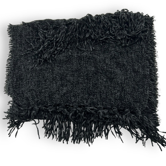 NEW Style&Co. Black Chenille Scarf Fringe Trim Oblong Winter Neutral Cozy Macys - Picture 3 of 13